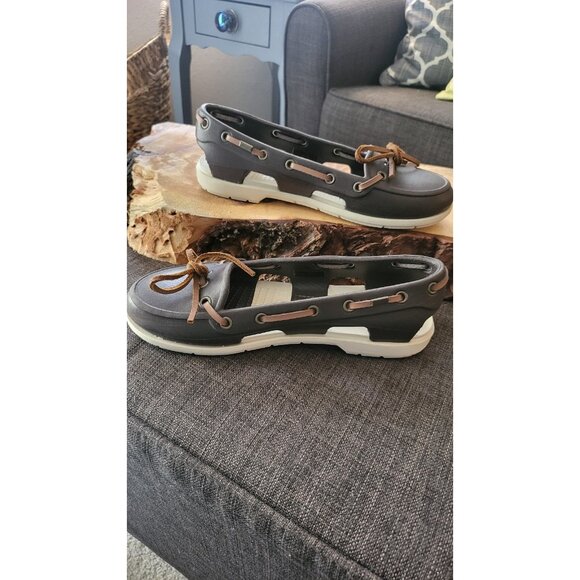 CROCS BEACH LINE BROWN CROSLITE BOAT SHOE NAUTICAL STYLE SZ 5 - Picture 7 of 11